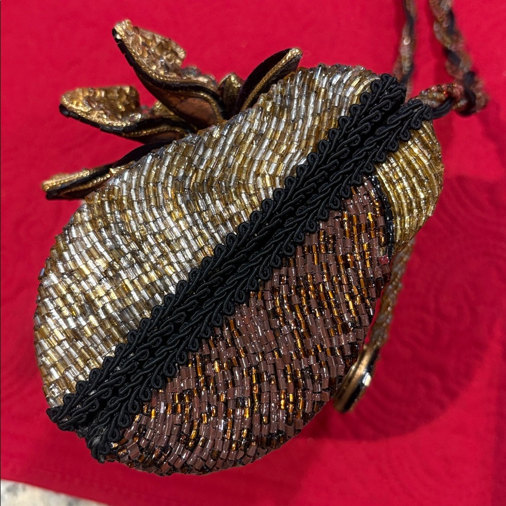 MARY FRANCES Bag Clutch Beaded rare Purse shoulder handbag Gold Flowers jeweled - Picture 10 of 17